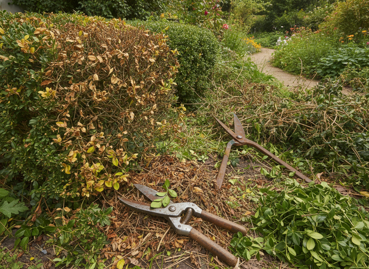 Secateurs, one leaf at a time — never shears