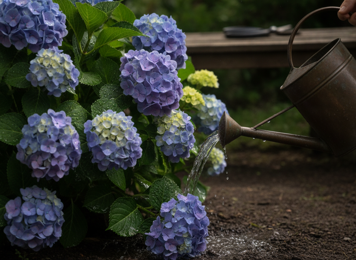 What a July hydrangea actually wants: water, not the blade