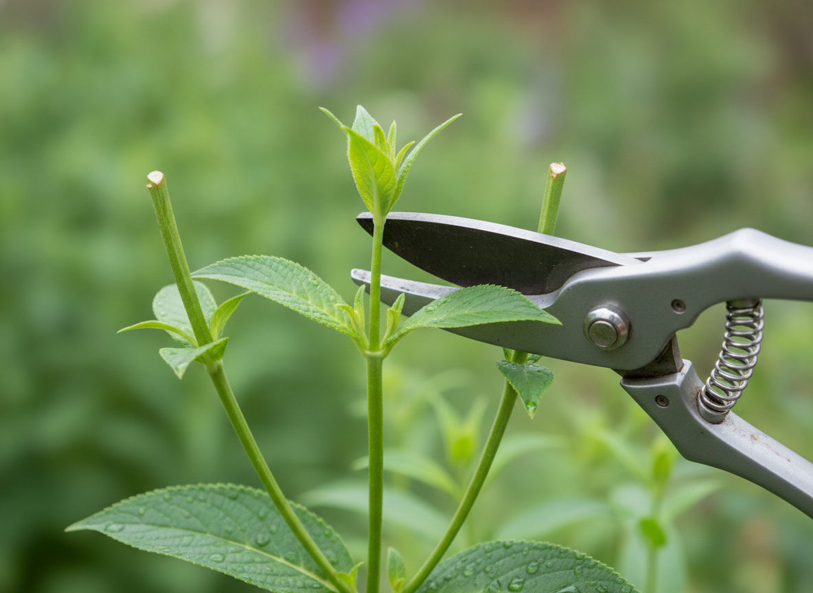 Knip tot het eerste blad, niet alleen het topje