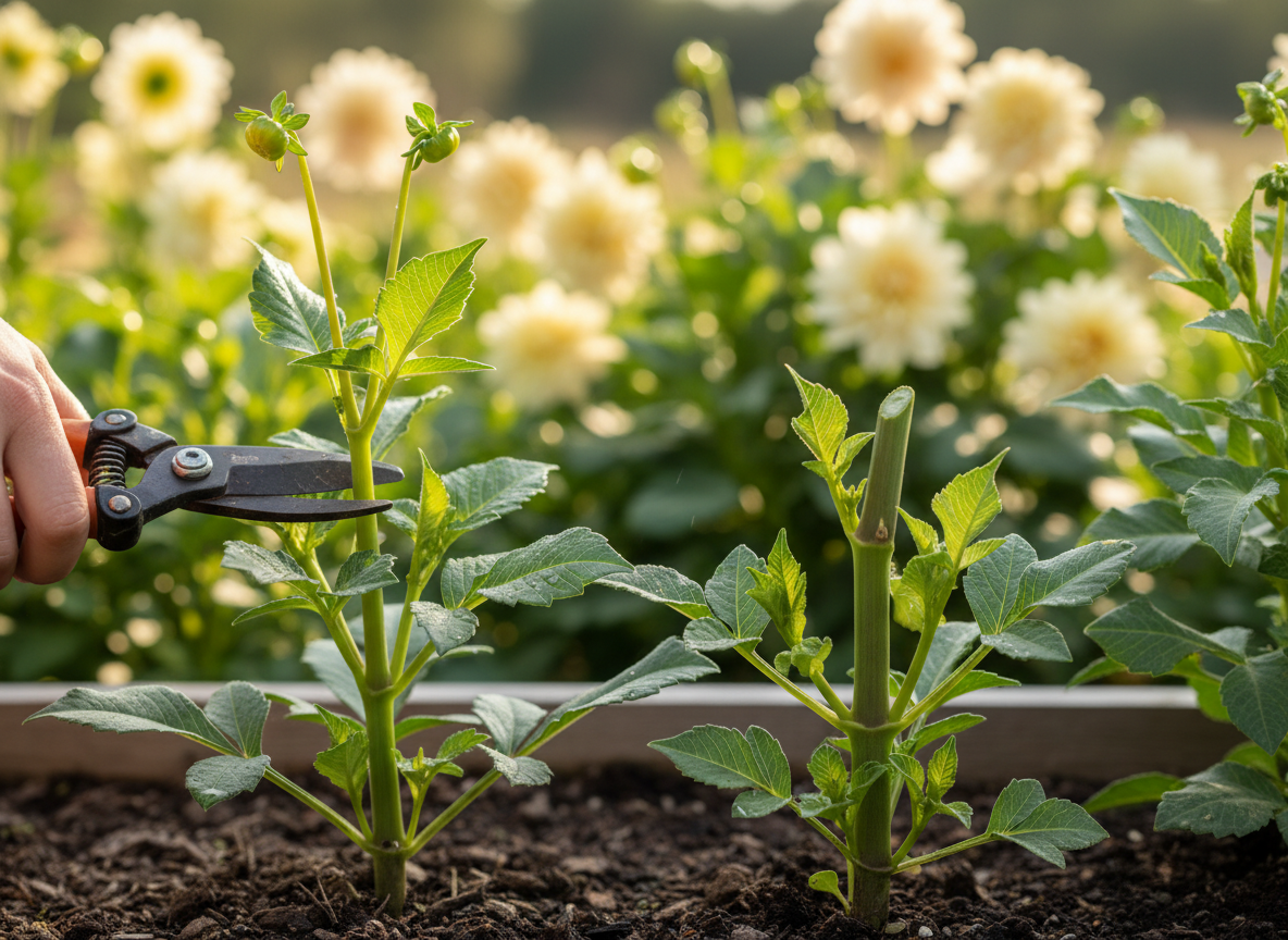 Dahlias: wait for four leaf pairs, then take everything above them