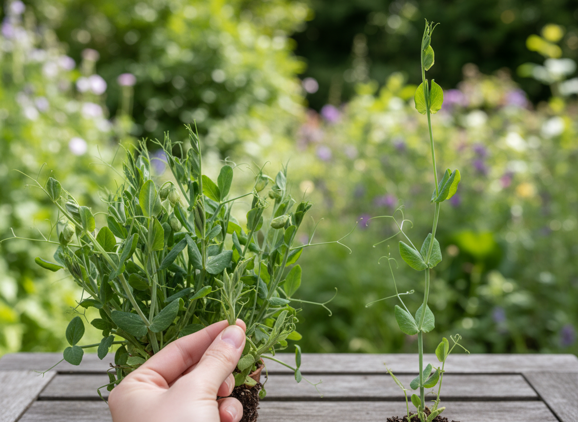 Sweet peas: pinch at 10cm or accept a thin, single-stemmed plant