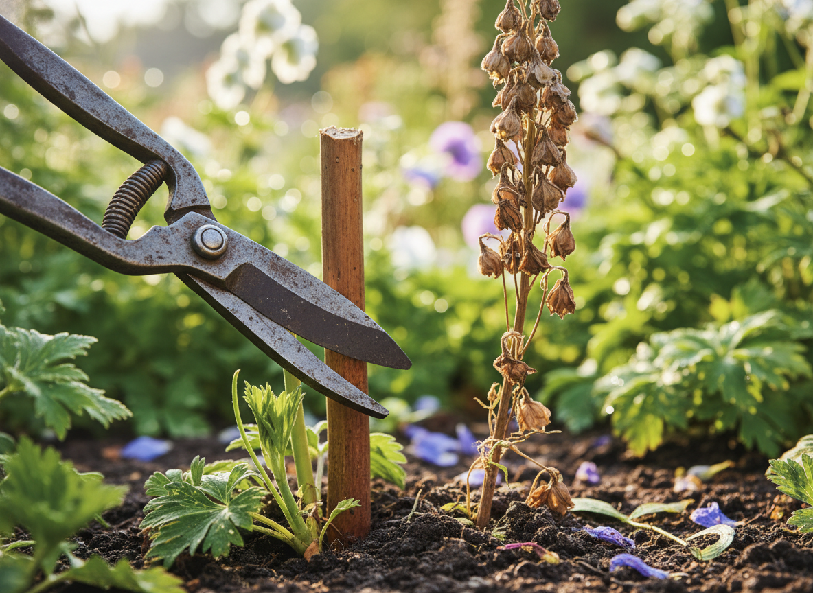 Knip de hele steel tot op de grond — niet alleen de dode top