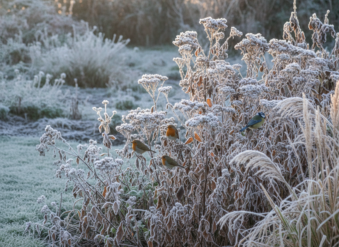 Frost, birds and a garden that still has something to look at